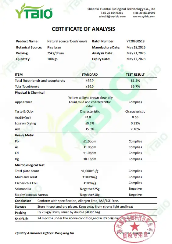 Tocotrienols Bulk COA