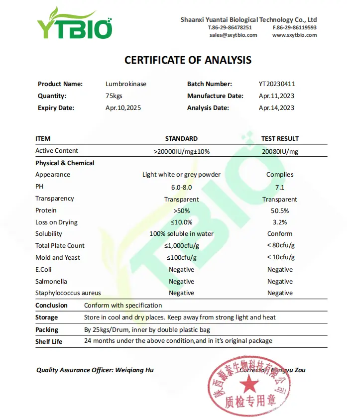 Bulk lumbrokinase powder