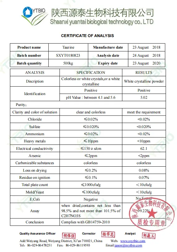 Pure Taurine Powder Pure Taurine Powder