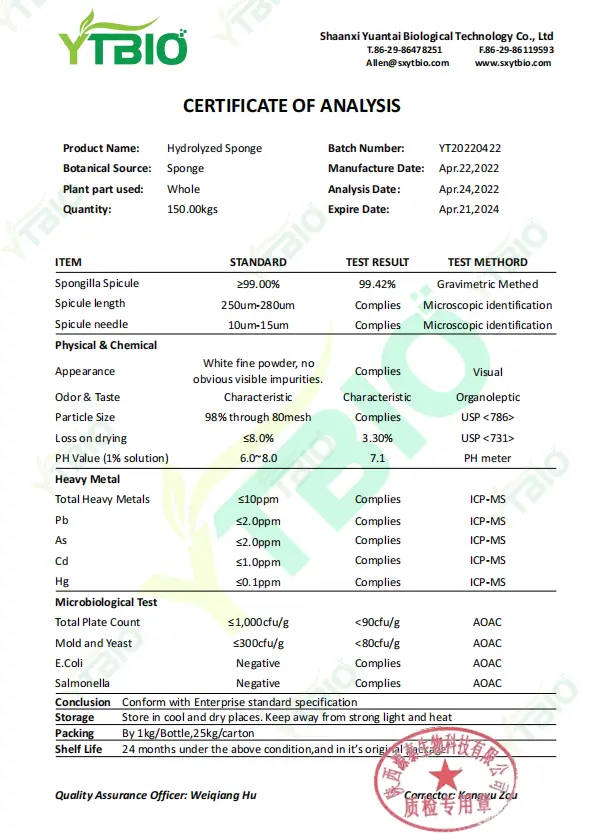 Hydrolyzed Sponge Spicules Hydrolyzed Sponge Spicules