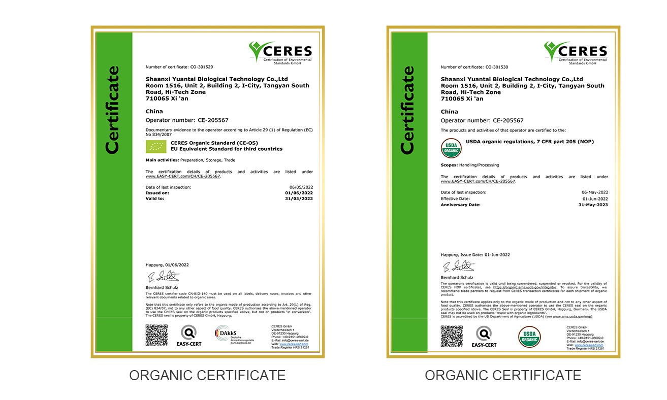 Yuantai Biological ali ndi Organic Certification!